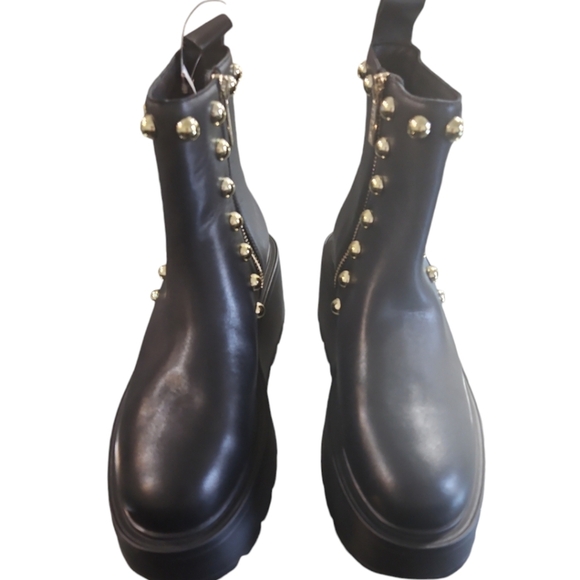 J/Slids Woman's Boots VICEROY  Leather Studded Ankle Platform Black Boots - Picture 9 of 12